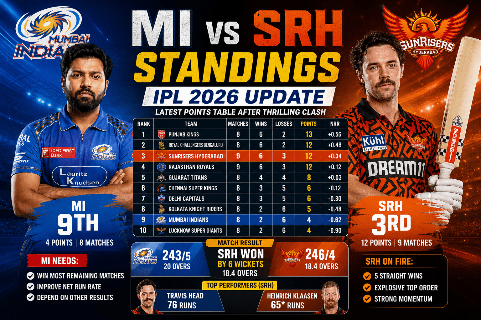MI vs SRH Standings