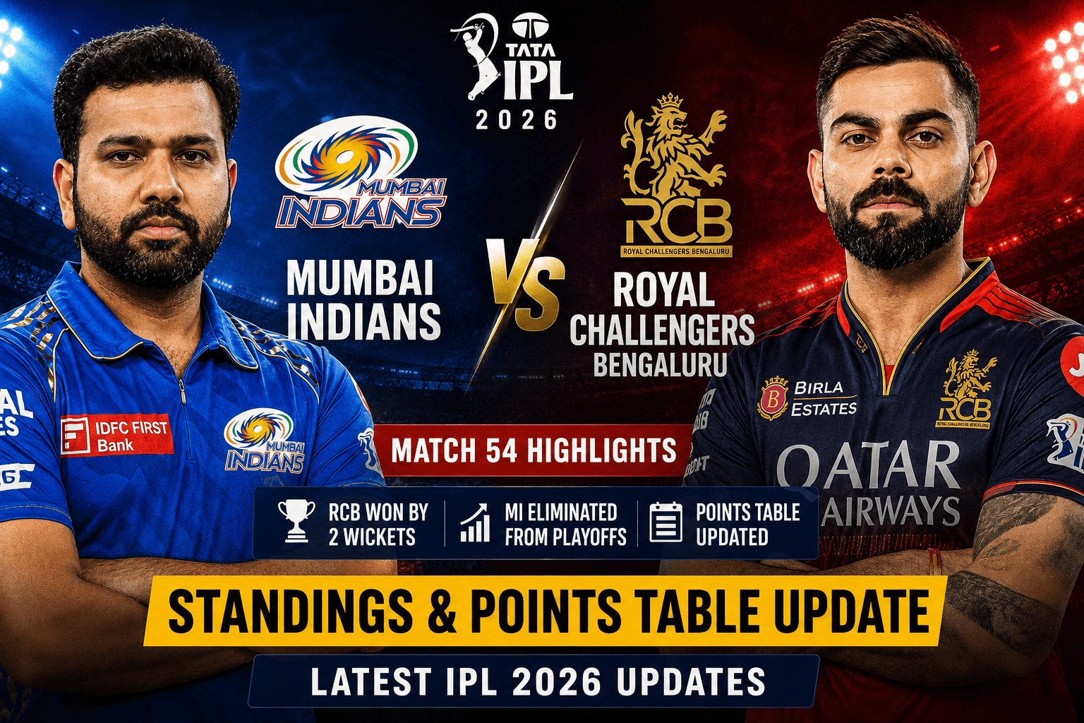 Mumbai Indians vs Royal Challengers Bengaluru Standings